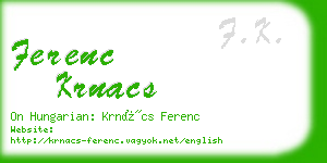 ferenc krnacs business card